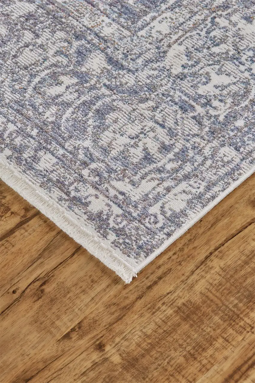 Gray and Orange Abstract Power Loom Worn Faded Area Rug With Fringe Photo 4