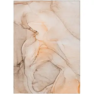 Photo of Gray and Orange Abstract Washable Non Skid Indoor Outdoor Area Rug