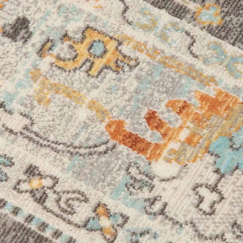 Gray and Orange Floral Stain Resistant Indoor Outdoor Area Rug Photo 7
