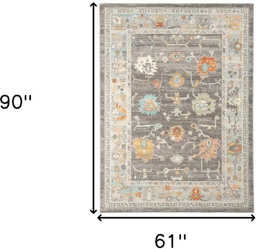 Gray and Orange Floral Stain Resistant Indoor Outdoor Area Rug Photo 8
