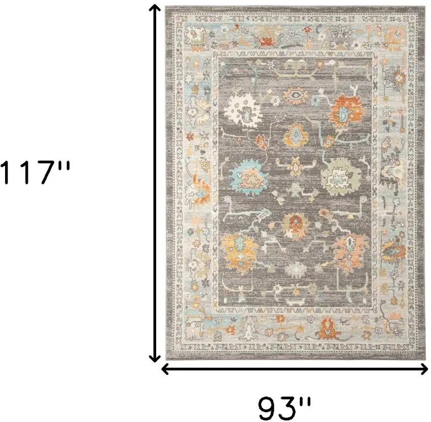 Gray and Orange Floral Stain Resistant Indoor Outdoor Area Rug Photo 8