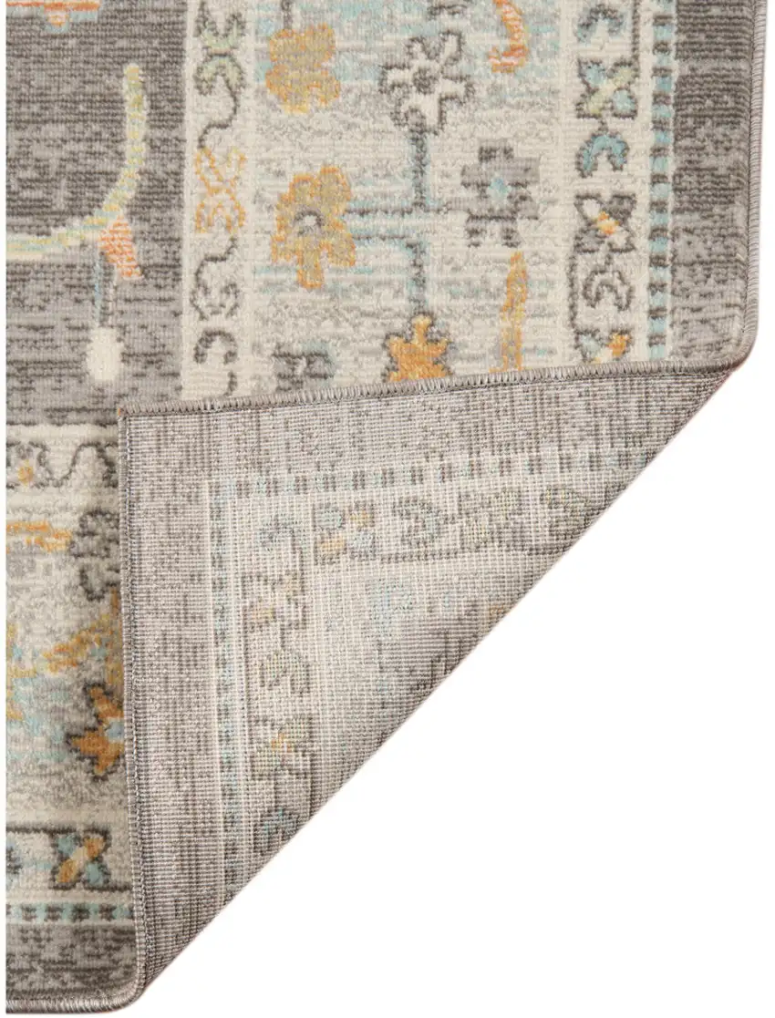 Gray and Orange Floral Stain Resistant Indoor Outdoor Area Rug Photo 5
