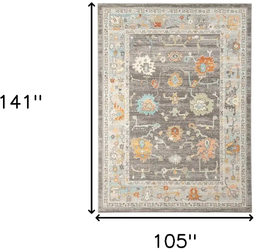 Gray and Orange Floral Stain Resistant Indoor Outdoor Area Rug Photo 8