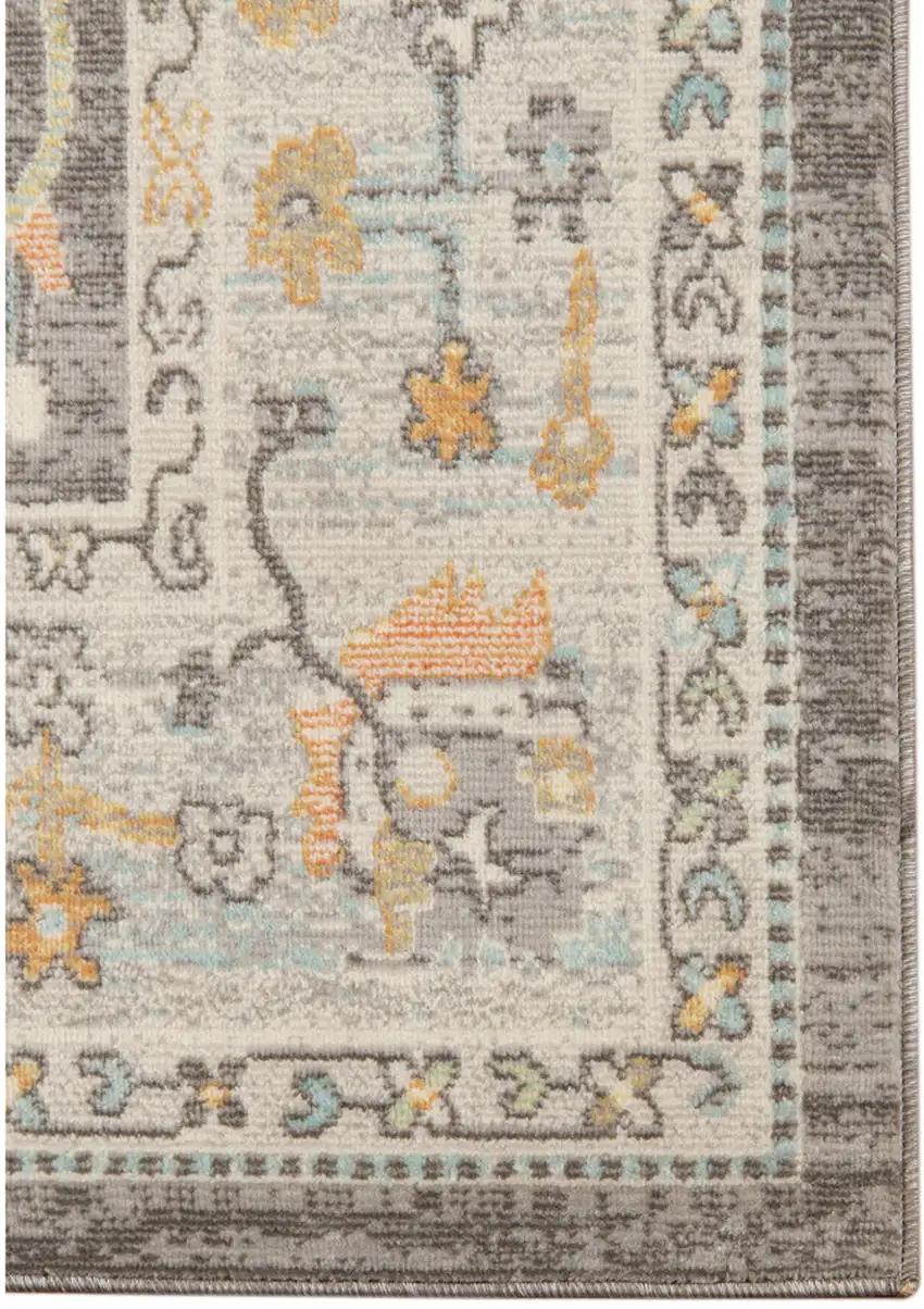 Gray and Orange Floral Stain Resistant Indoor Outdoor Area Rug Photo 4