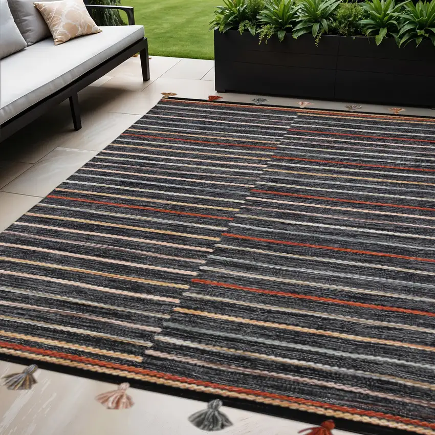 Gray and Orange Geometric Hand Woven Area Rug Photo 1