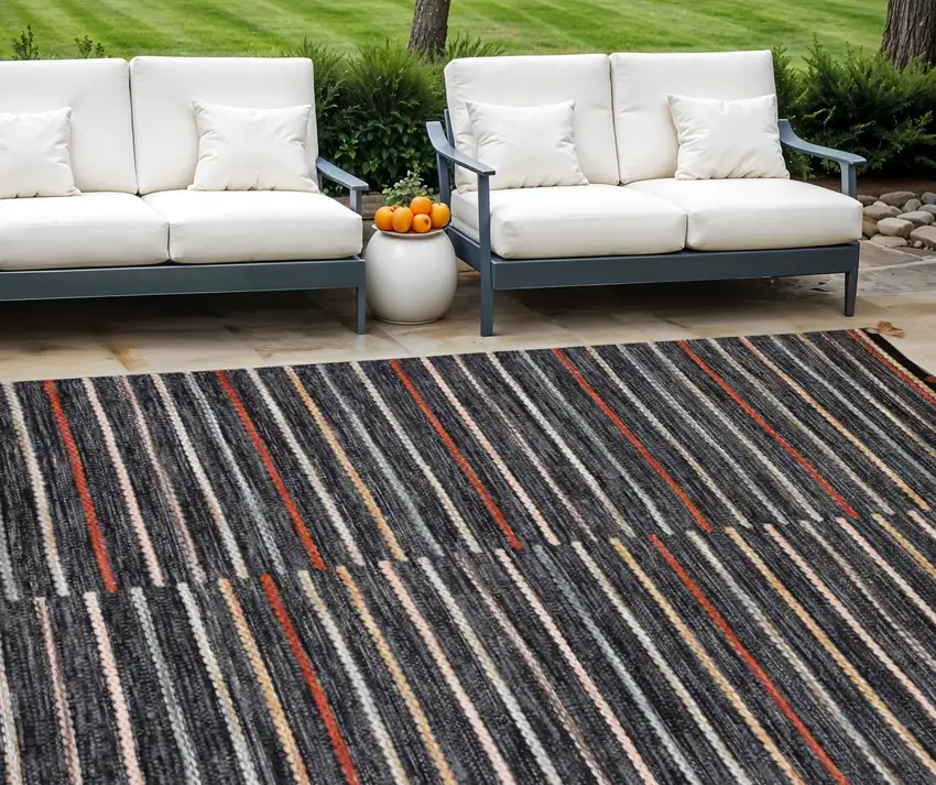 Gray and Orange Geometric Hand Woven Area Rug Photo 1