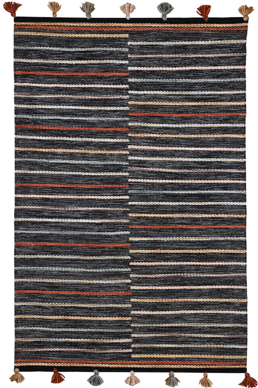 Gray and Orange Geometric Handmade Indoor Outdoor Area Rug Photo 4