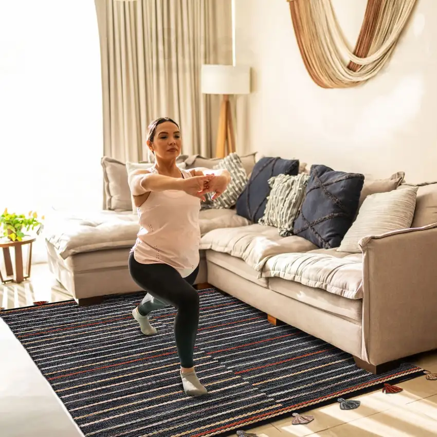 Gray and Orange Geometric Handmade Indoor Outdoor Area Rug Photo 6