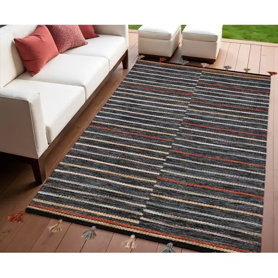 Gray and Orange Geometric Handmade Indoor Outdoor Area Rug Photo 1