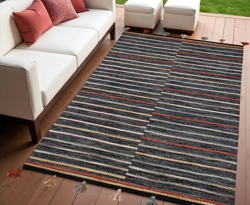 Gray and Orange Geometric Handmade Indoor Outdoor Area Rug Photo 1