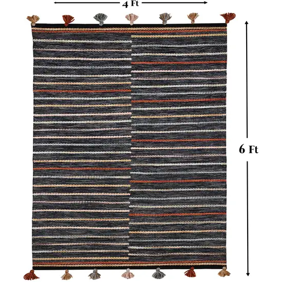 Gray and Orange Geometric Handmade Indoor Outdoor Area Rug Photo 6