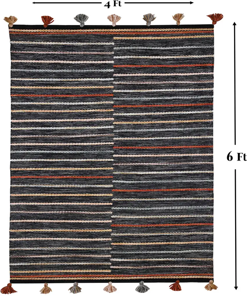 Gray and Orange Geometric Handmade Indoor Outdoor Area Rug Photo 6