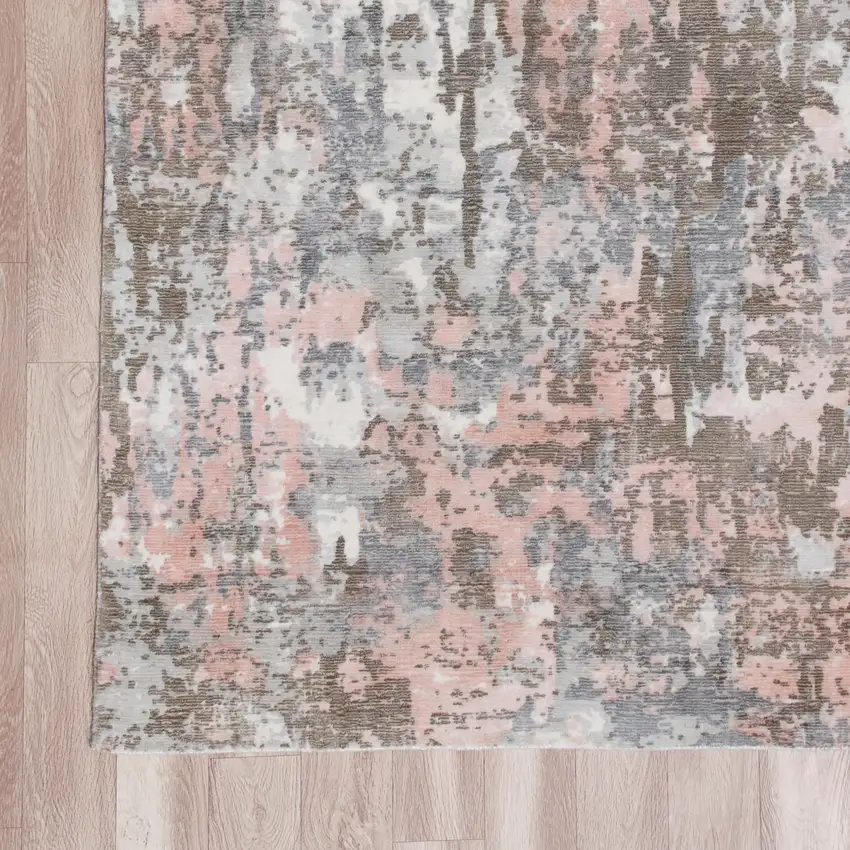 Gray and Pink Abstract Hand Loomed Area Rug Photo 4