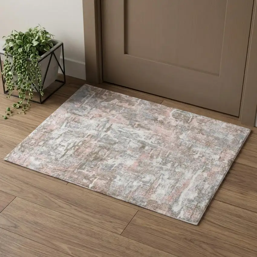 Gray and Pink Abstract Hand Loomed Area Rug Photo 1