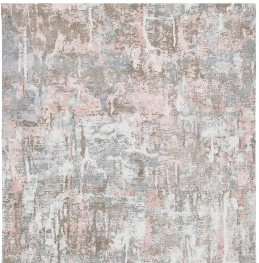 Gray and Pink Abstract Hand Loomed Area Rug Photo 8