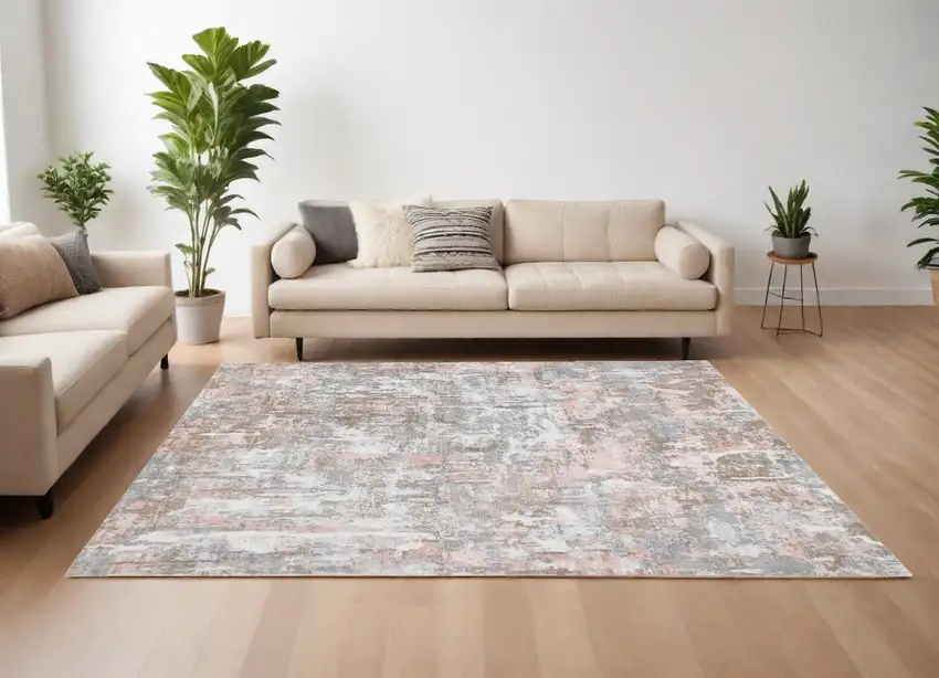 Gray and Pink Abstract Hand Loomed Area Rug Photo 1