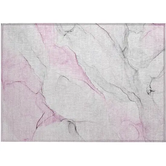 Gray and Pink Abstract Washable Non Skid Indoor Outdoor Area Rug Photo 2
