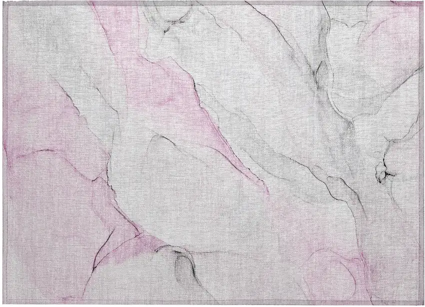 Gray and Pink Abstract Washable Non Skid Indoor Outdoor Area Rug Photo 2