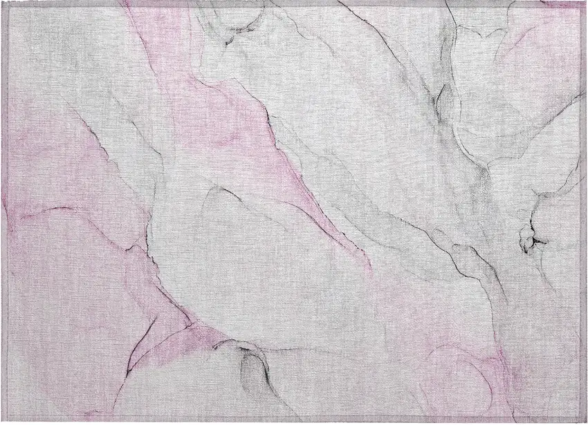 Gray and Pink Abstract Washable Non Skid Indoor Outdoor Area Rug Photo 2