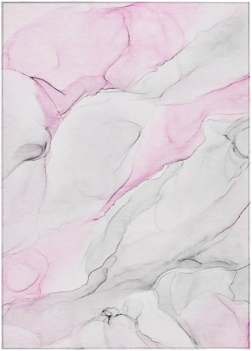 Gray and Pink Abstract Washable Non Skid Indoor Outdoor Area Rug Photo 2