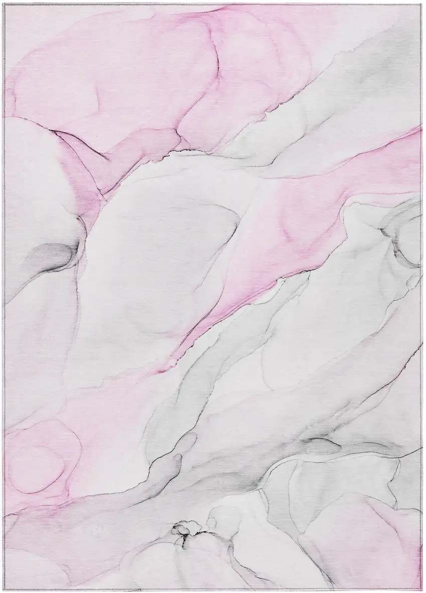 Gray and Pink Abstract Washable Non Skid Indoor Outdoor Area Rug Photo 2