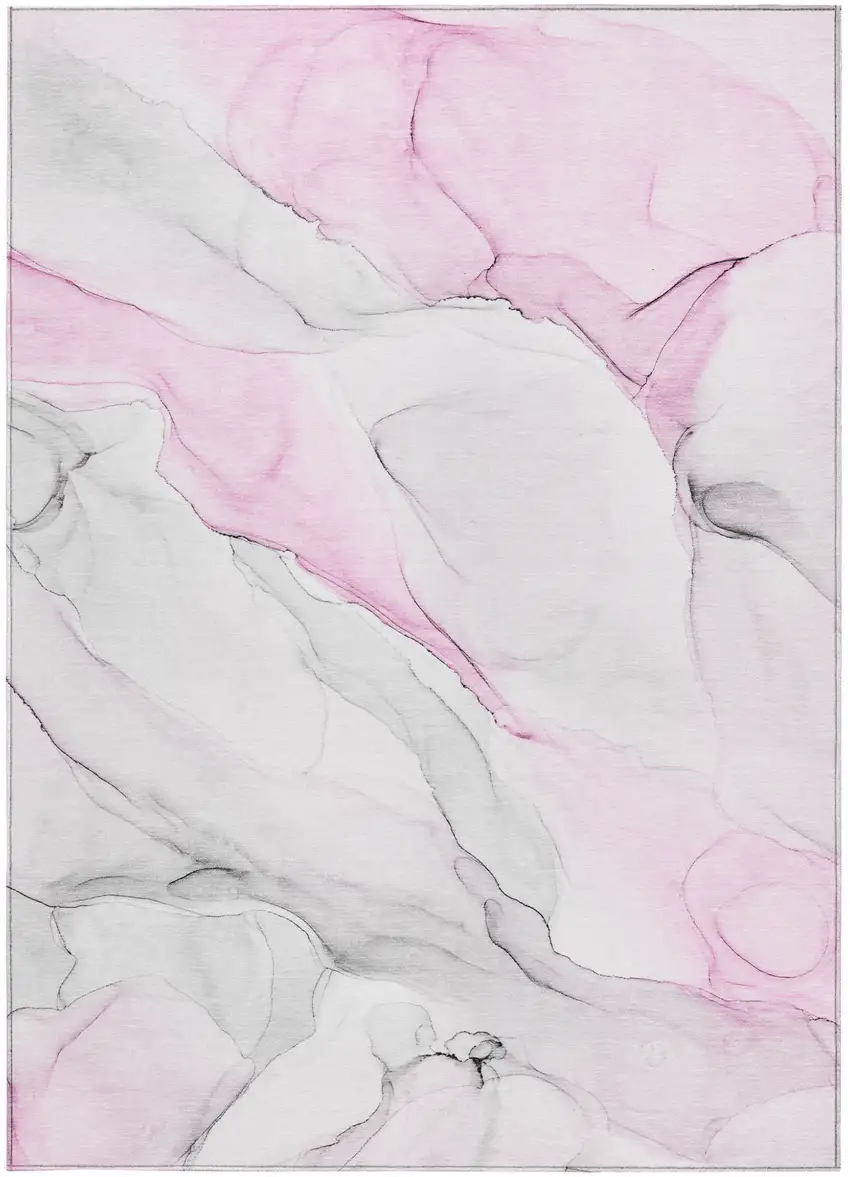 Gray and Pink Abstract Washable Non Skid Indoor Outdoor Area Rug Photo 5