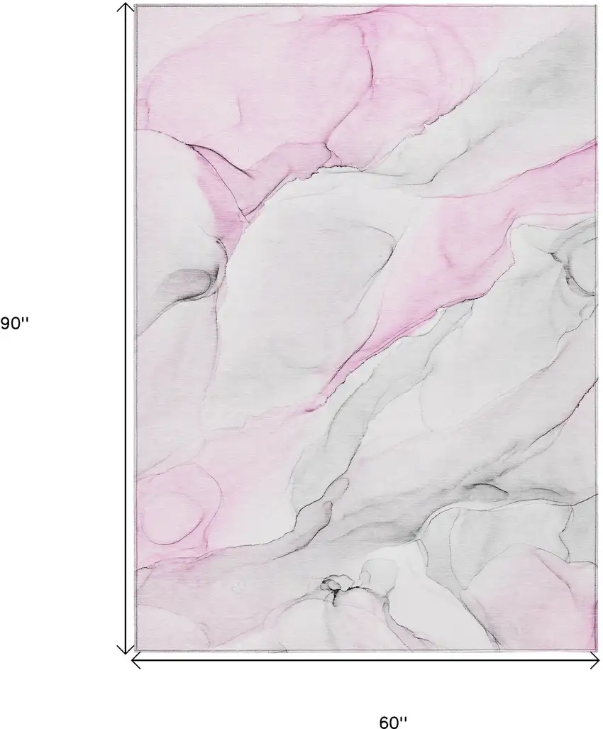 Gray and Pink Abstract Washable Non Skid Indoor Outdoor Area Rug Photo 3