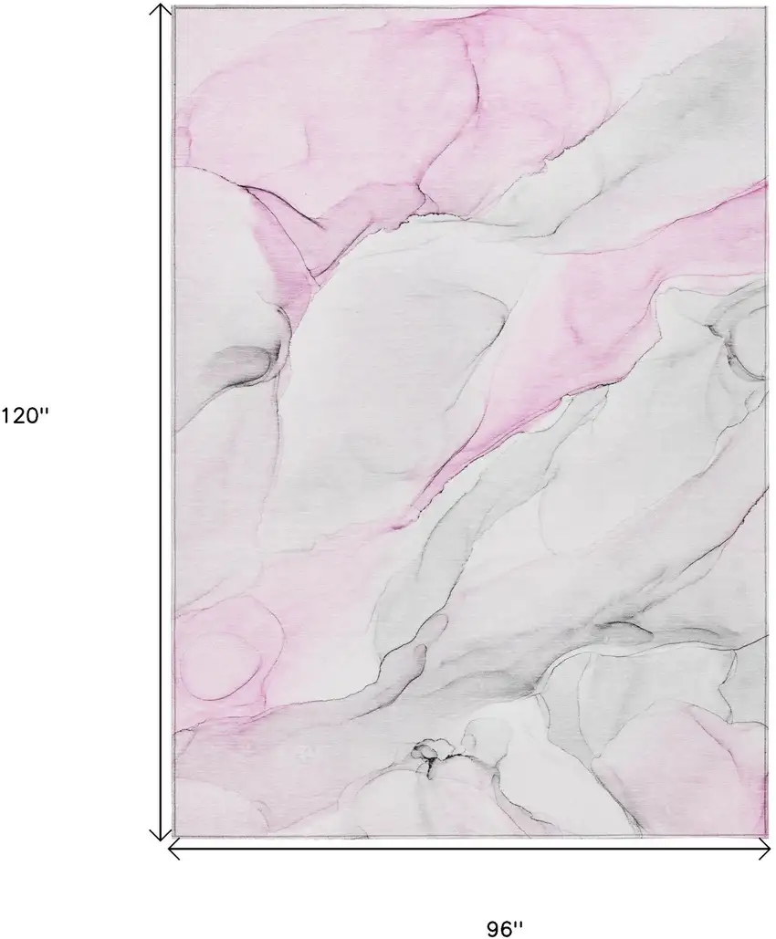 Gray and Pink Abstract Washable Non Skid Indoor Outdoor Area Rug Photo 3
