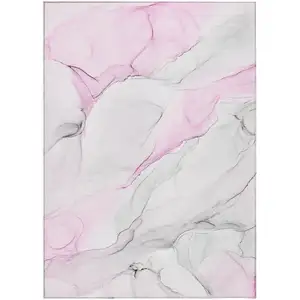 Photo of Gray and Pink Abstract Washable Non Skid Indoor Outdoor Area Rug