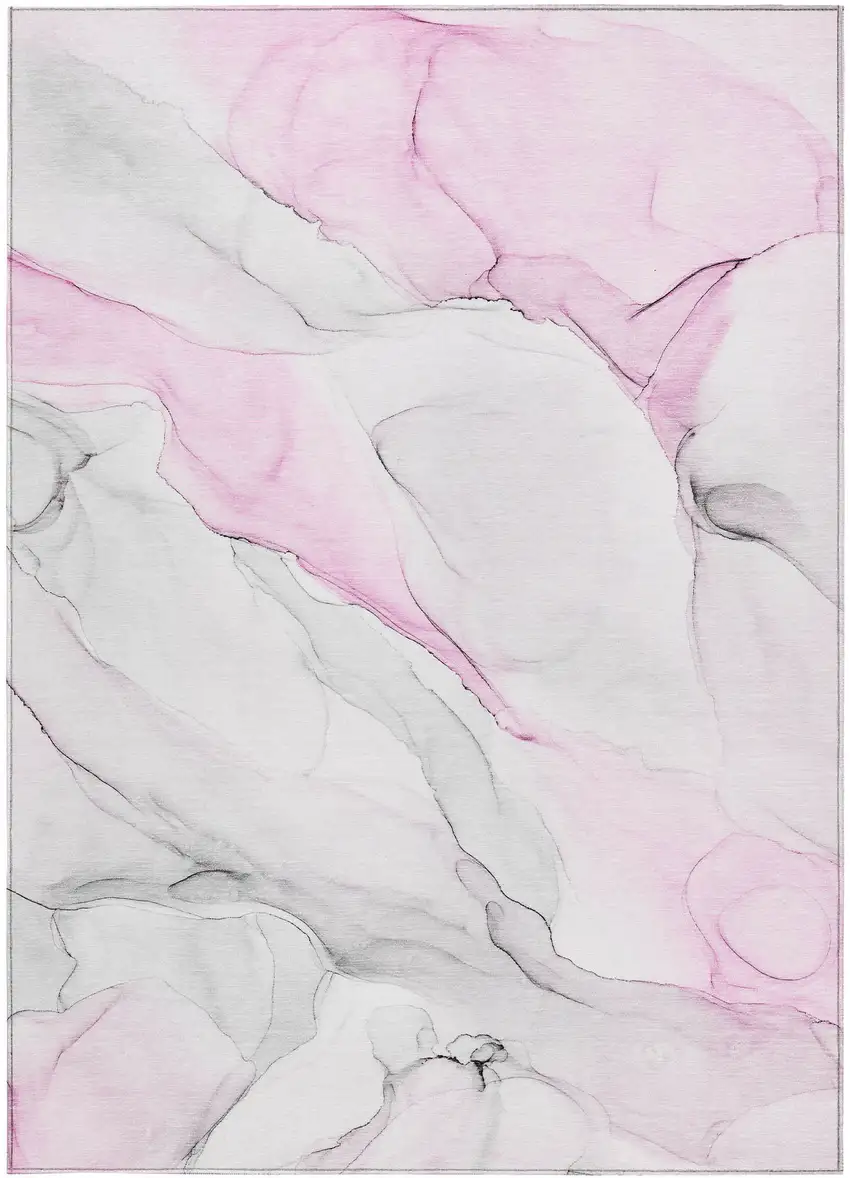 Gray and Pink Abstract Washable Non Skid Indoor Outdoor Area Rug Photo 5