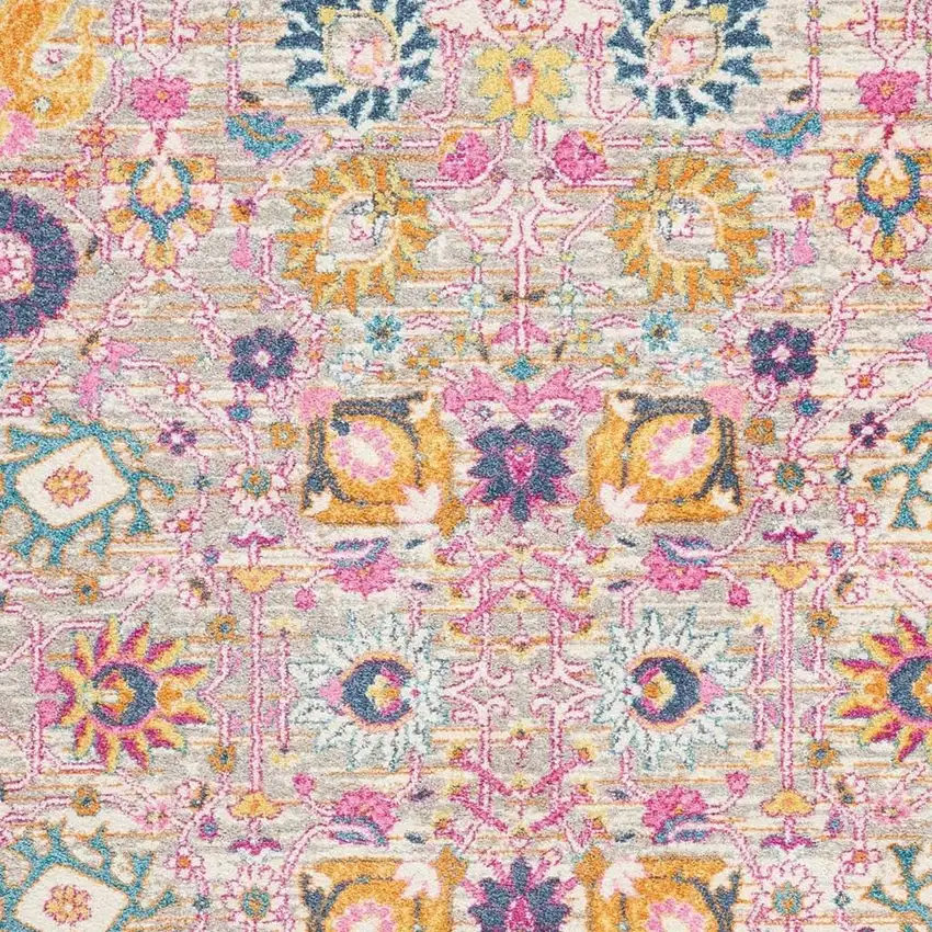 Silver Gray And Pink Floral Distressed Area Rug Photo 3