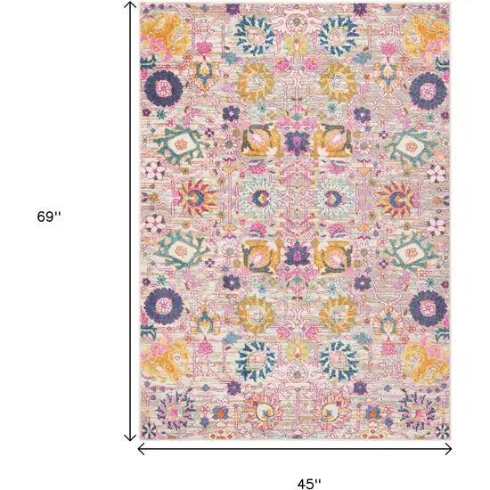 Silver Gray And Pink Floral Distressed Area Rug Photo 8