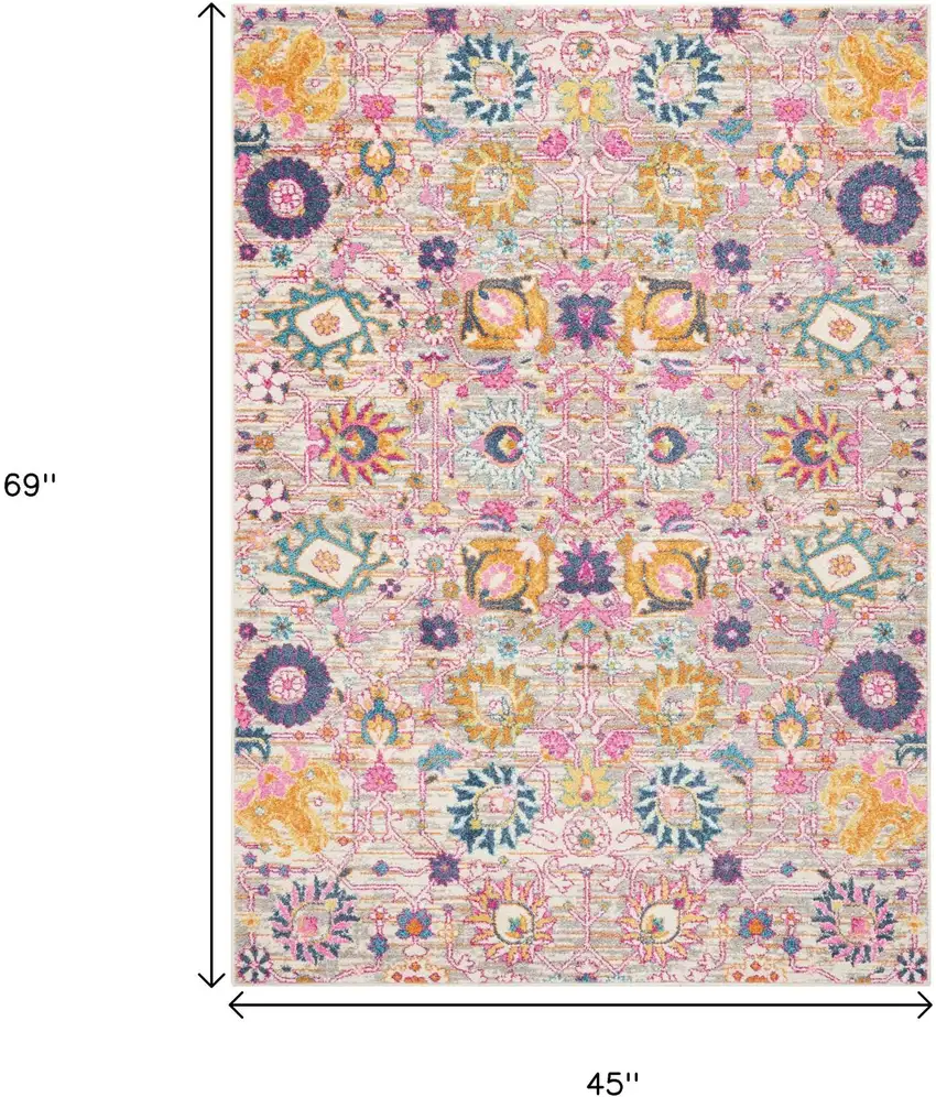 Silver Gray And Pink Floral Distressed Area Rug Photo 8