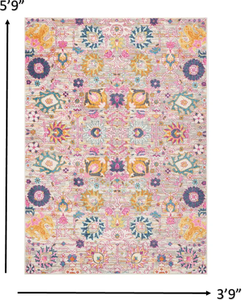 Gray and Pink Distressed Area Rug Photo 2