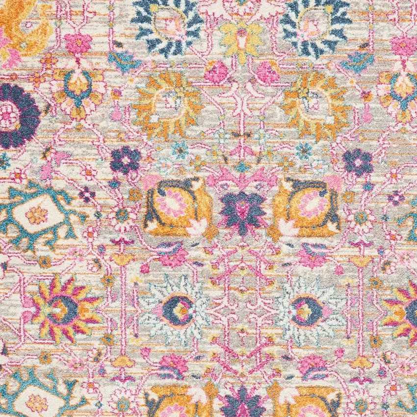 Silver Gray And Pink Floral Distressed Area Rug Photo 5