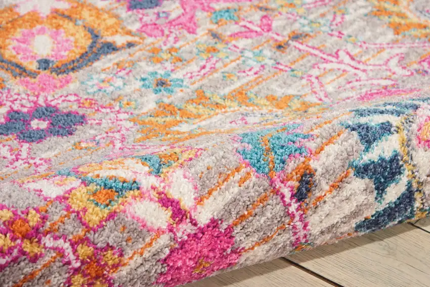 Silver Floral Power Loom Area Rug Photo 6