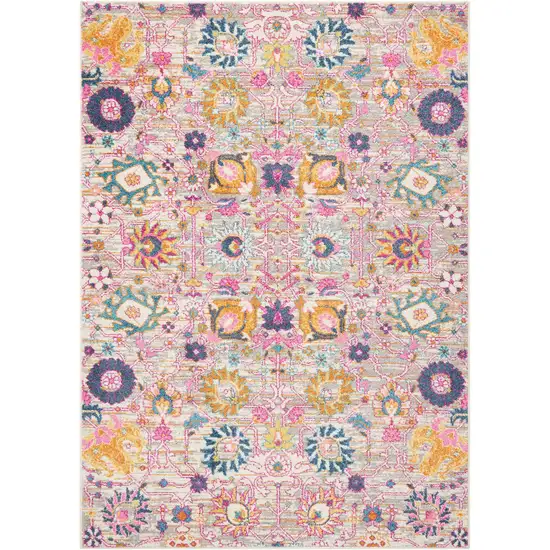 Silver Gray And Pink Floral Distressed Area Rug Photo 9