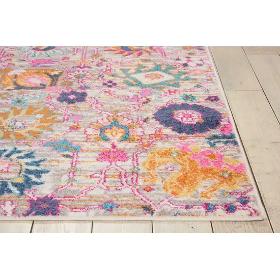 Silver Gray And Pink Floral Distressed Area Rug Photo 8