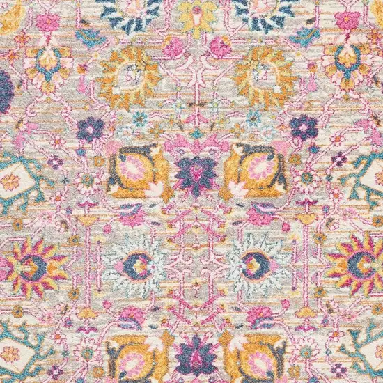 Silver Gray And Pink Floral Distressed Area Rug Photo 3