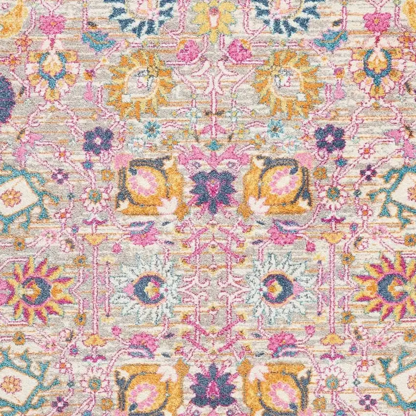 Silver Gray And Pink Floral Distressed Area Rug Photo 3