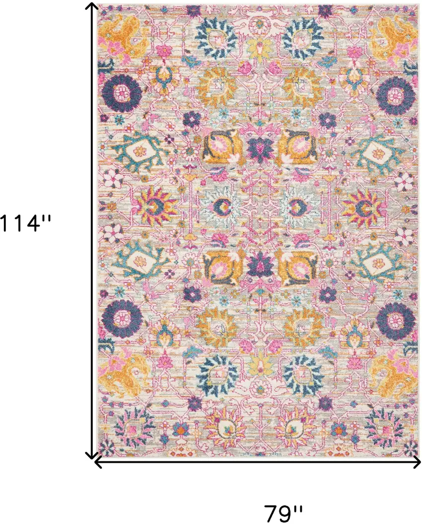Silver Gray And Pink Floral Distressed Area Rug Photo 9