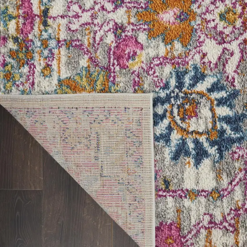 Silver Gray And Pink Floral Distressed Area Rug Photo 8