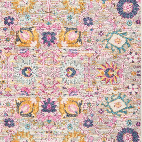 Silver Gray And Pink Floral Distressed Area Rug Photo 8