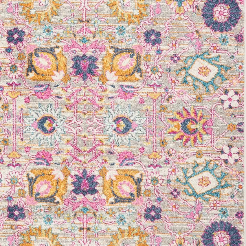 Silver Gray And Pink Floral Distressed Area Rug Photo 8