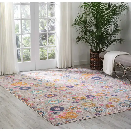 Silver Gray And Pink Floral Distressed Area Rug Photo 9