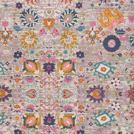 Silver Gray And Pink Floral Distressed Area Rug Photo 5