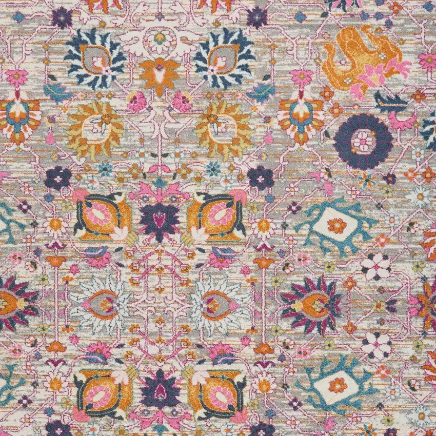 Silver Gray And Pink Floral Distressed Area Rug Photo 5