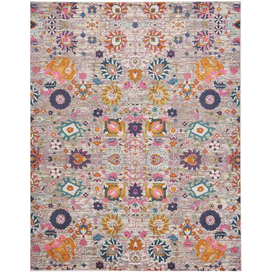 Silver Gray And Pink Floral Distressed Area Rug Photo 1