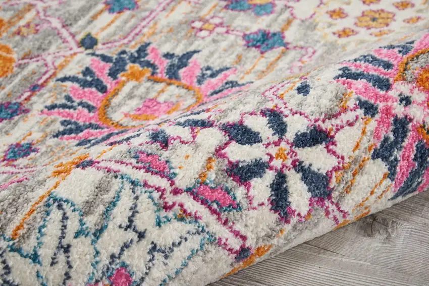 Silver Floral Power Loom Area Rug Photo 6