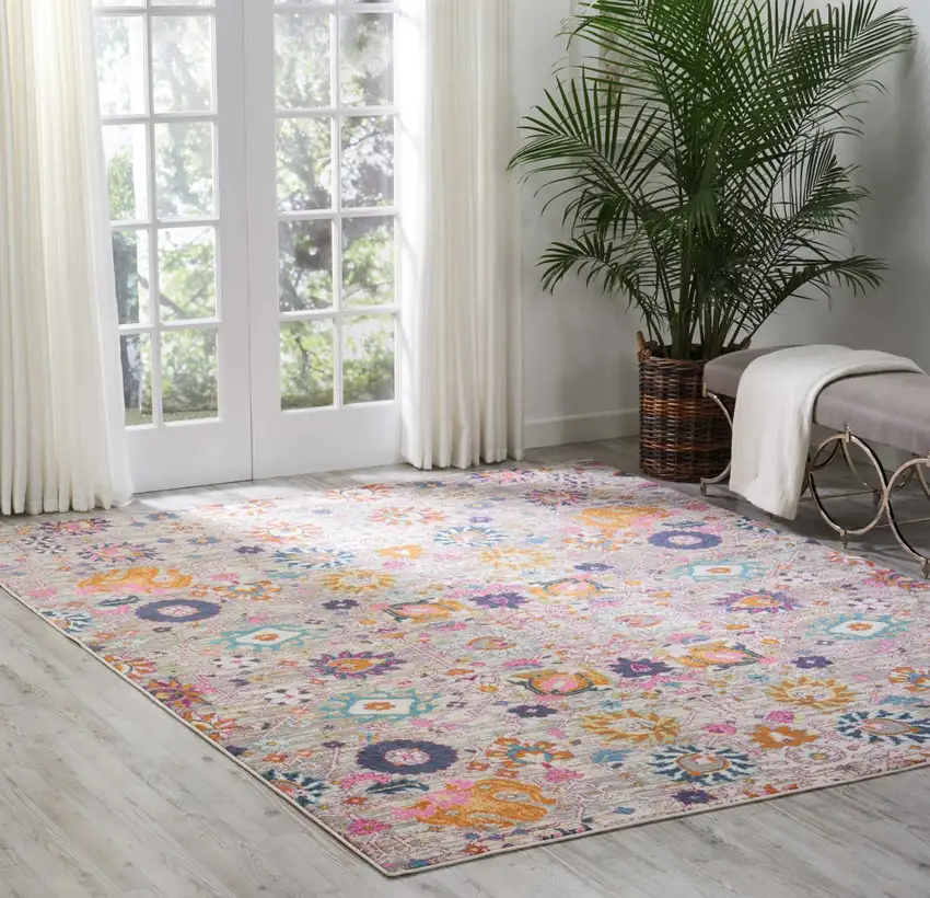 Gray and Pink Distressed Area Rug Photo 4